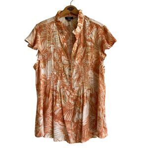 Cocomo Womens Flutter Sleeve Tropical Print Top Size 1X Orange Lightweight Beach